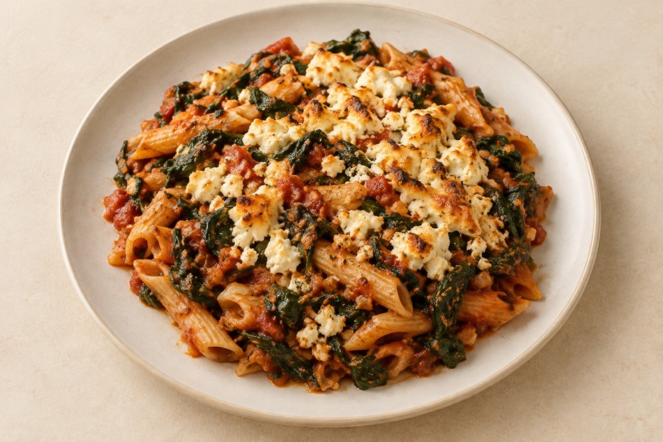 Spinazie-feta pasta uit de oven