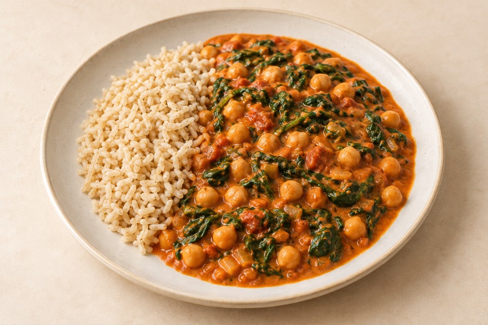 Romige tomatencurry met kikkererwten