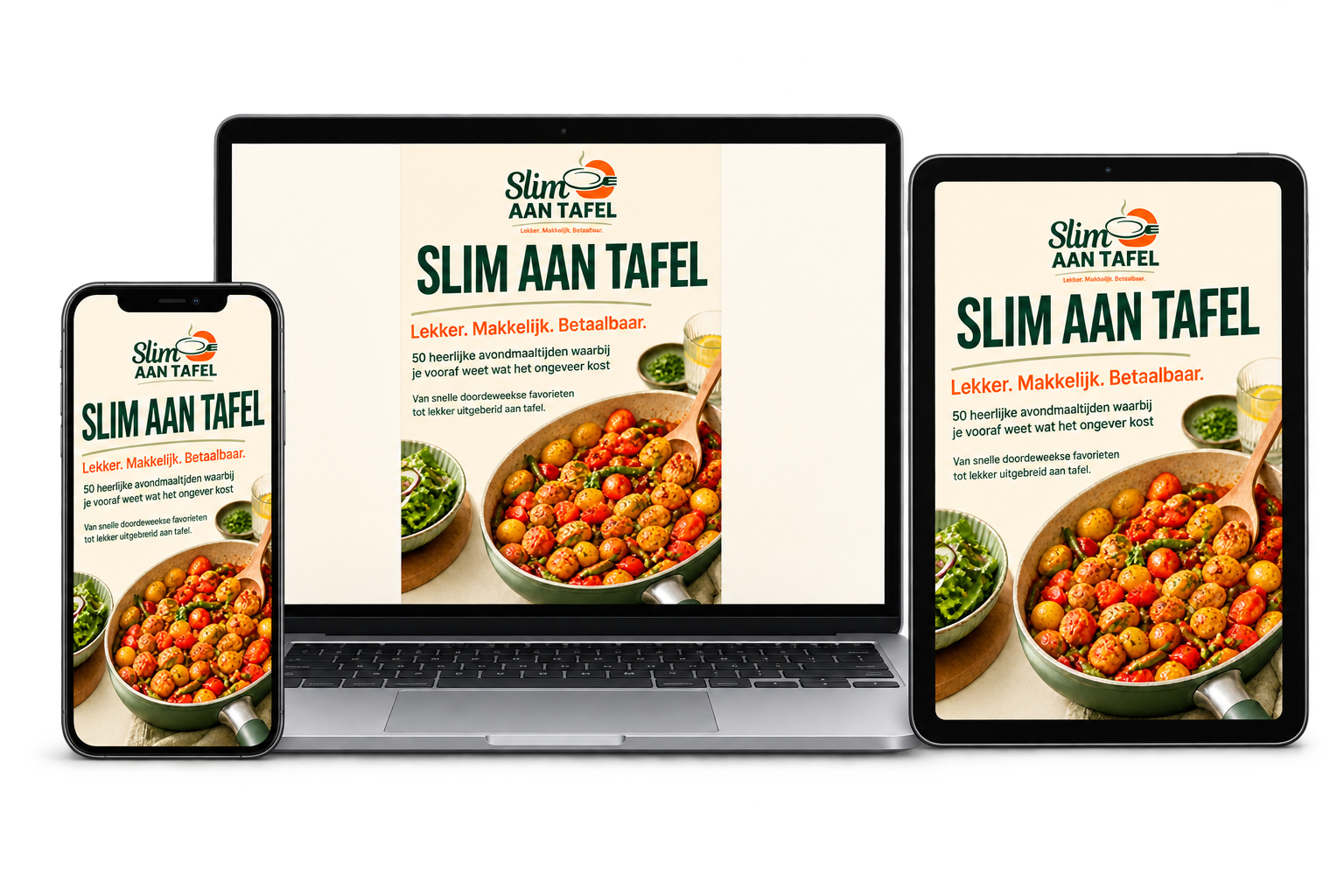Slim aan Tafel, het kookboek met 50 avondmaaltijden op mobiel, tablet en laptop