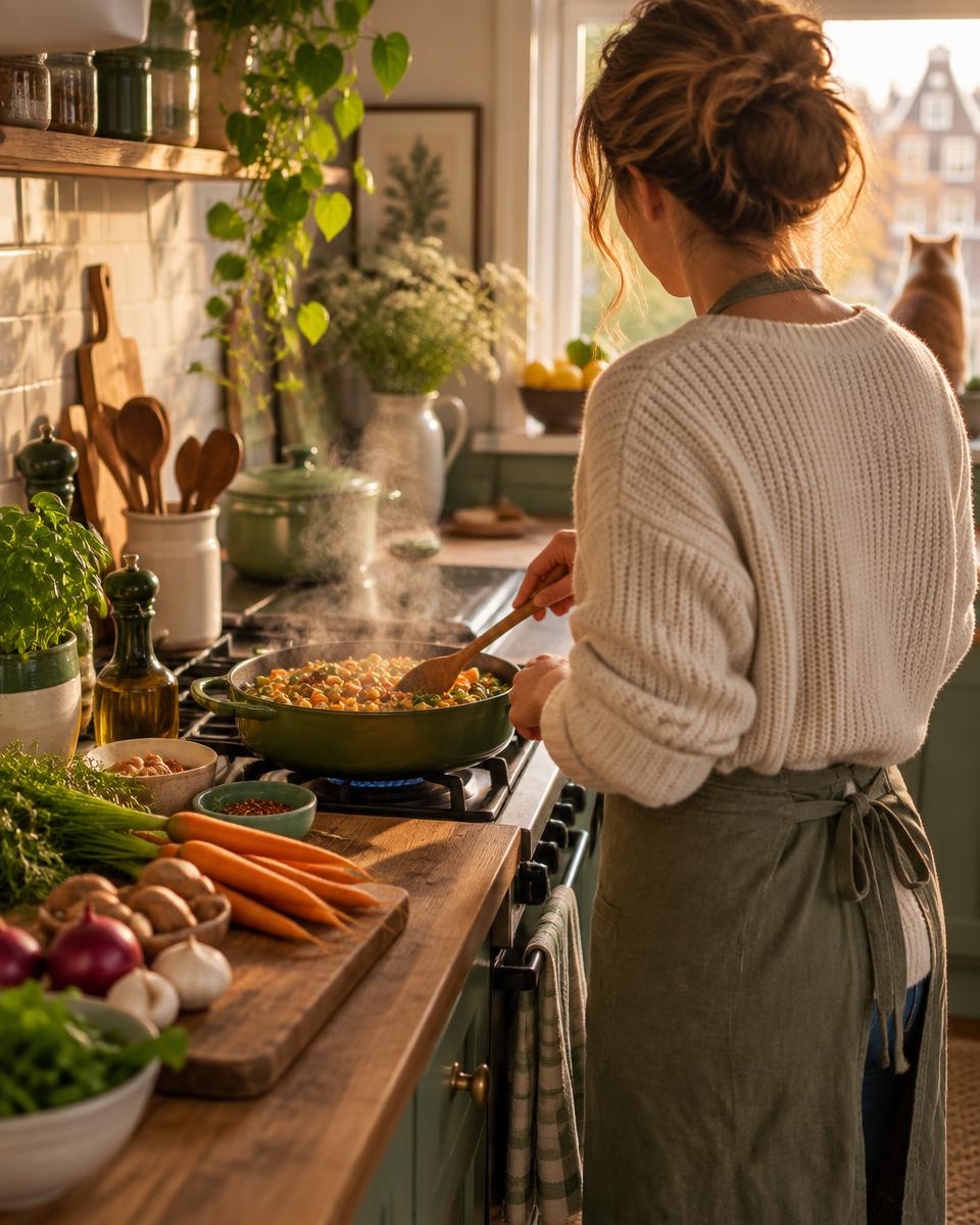 Onder de handen koken in een warme keuken